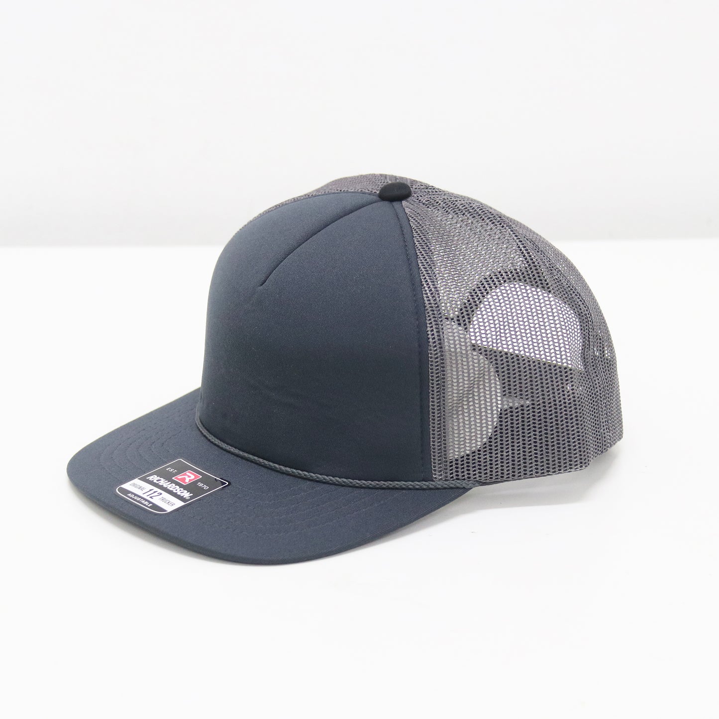 Gray mesh cap with a brand logo on a white background