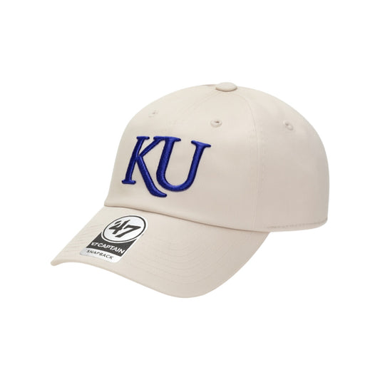 Beige cap with 'KU' logo on a white background