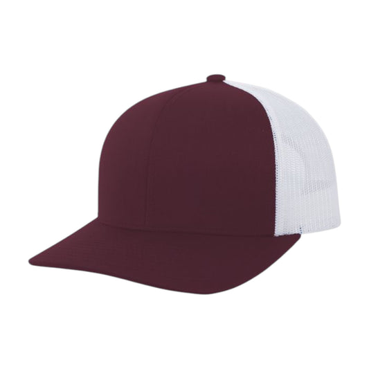 Maroon and white cap on a white background