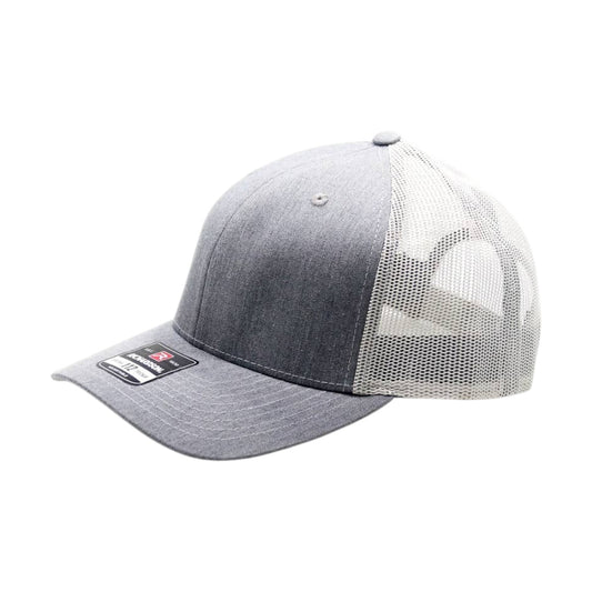 Gray mesh cap with a brand logo on a white background