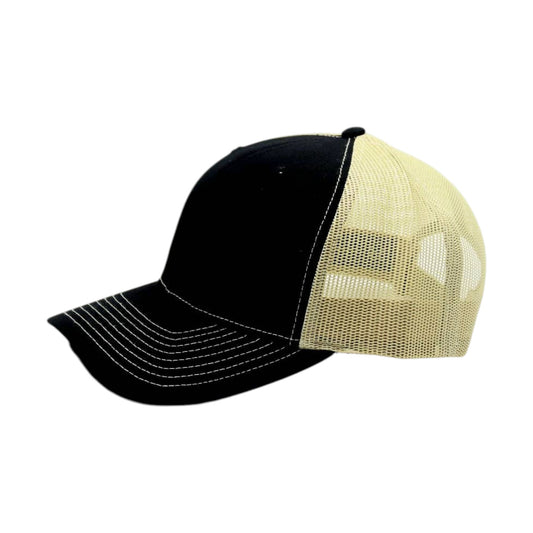 Black and beige mesh cap on a white background