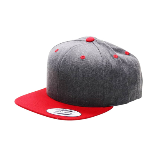 Gray and red cap with a white label on a white background