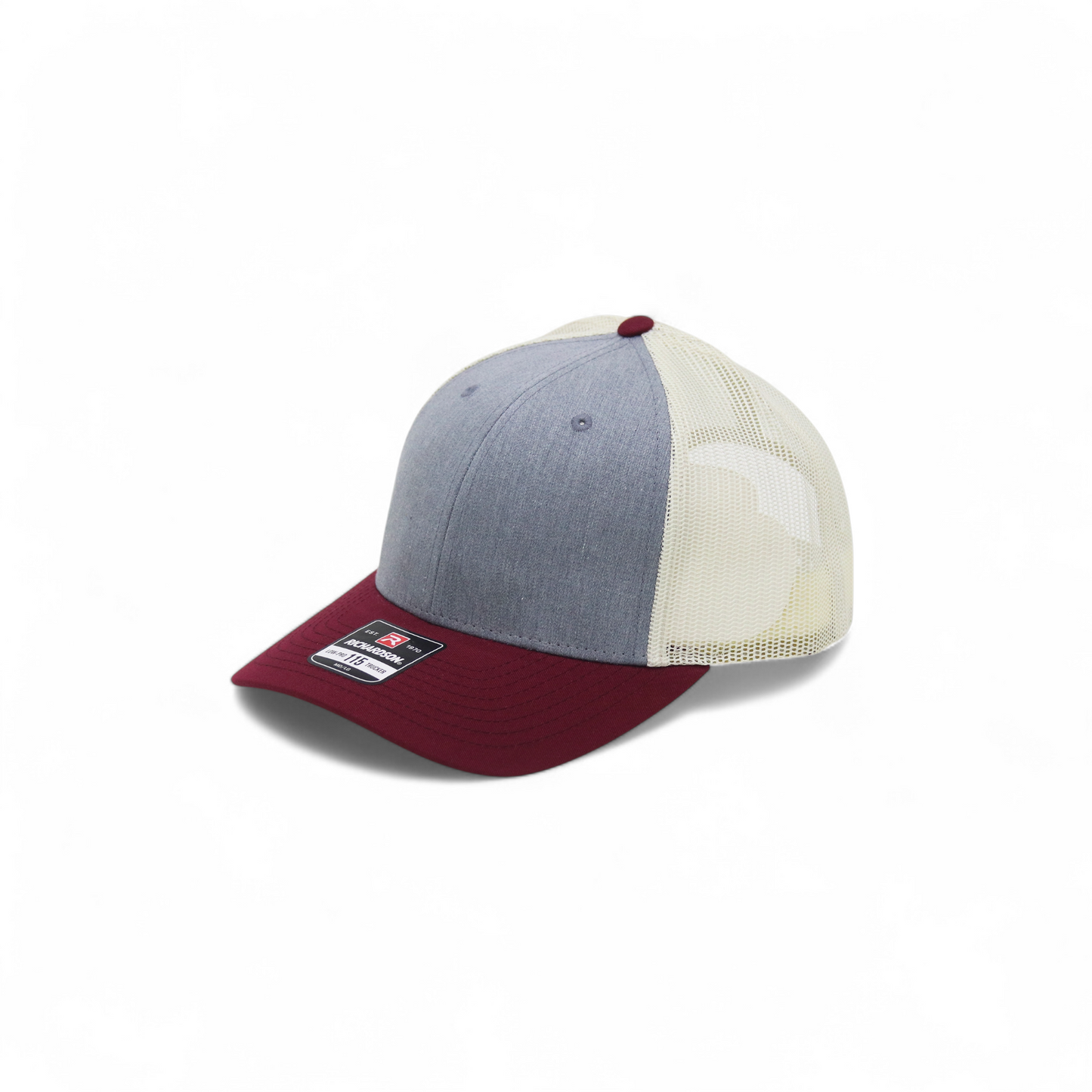 Heather Gray Burgundy and Cream Mesh Trucker