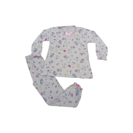 Children's pajama set with floral pattern on a white background