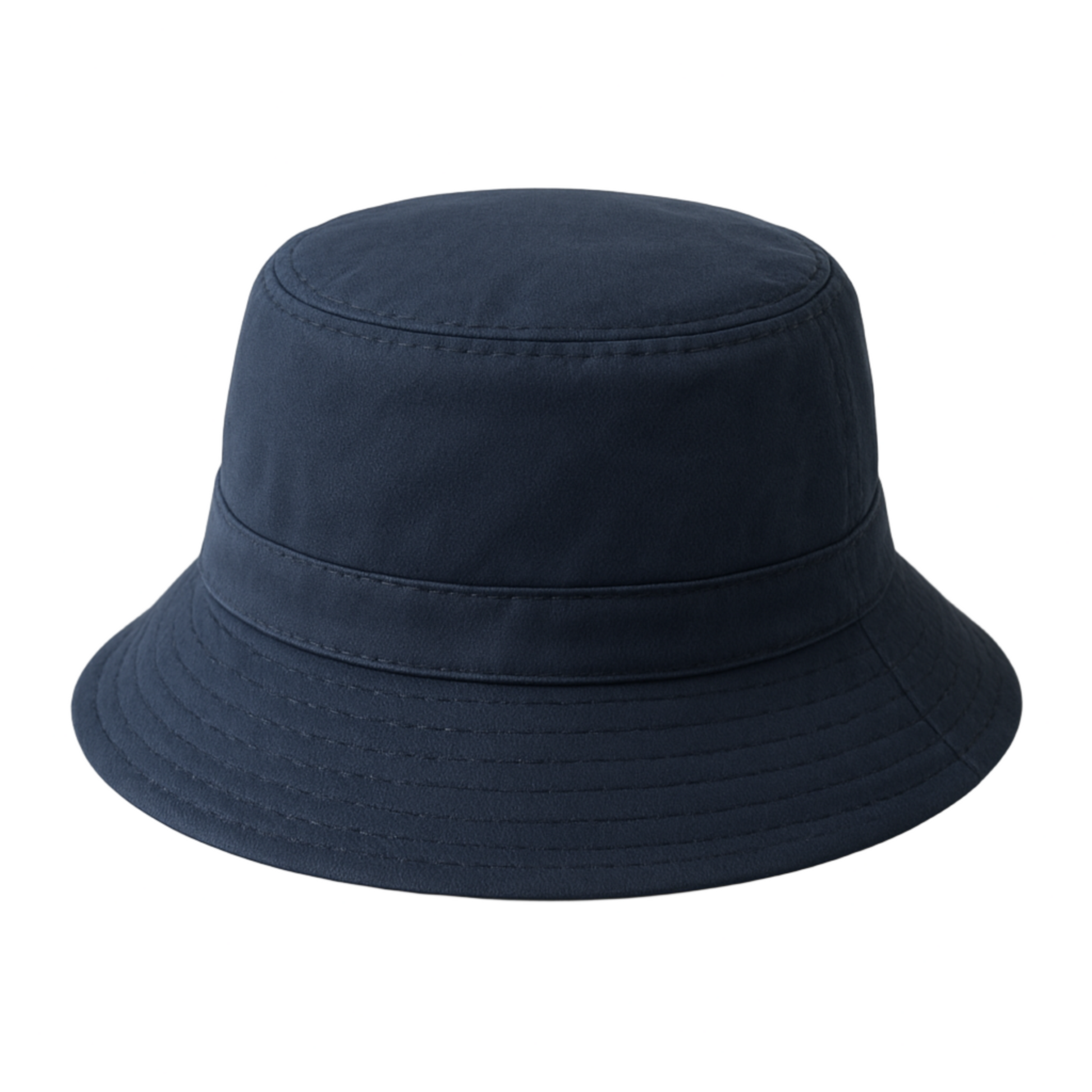 Navy blue bucket hat on a light gray background