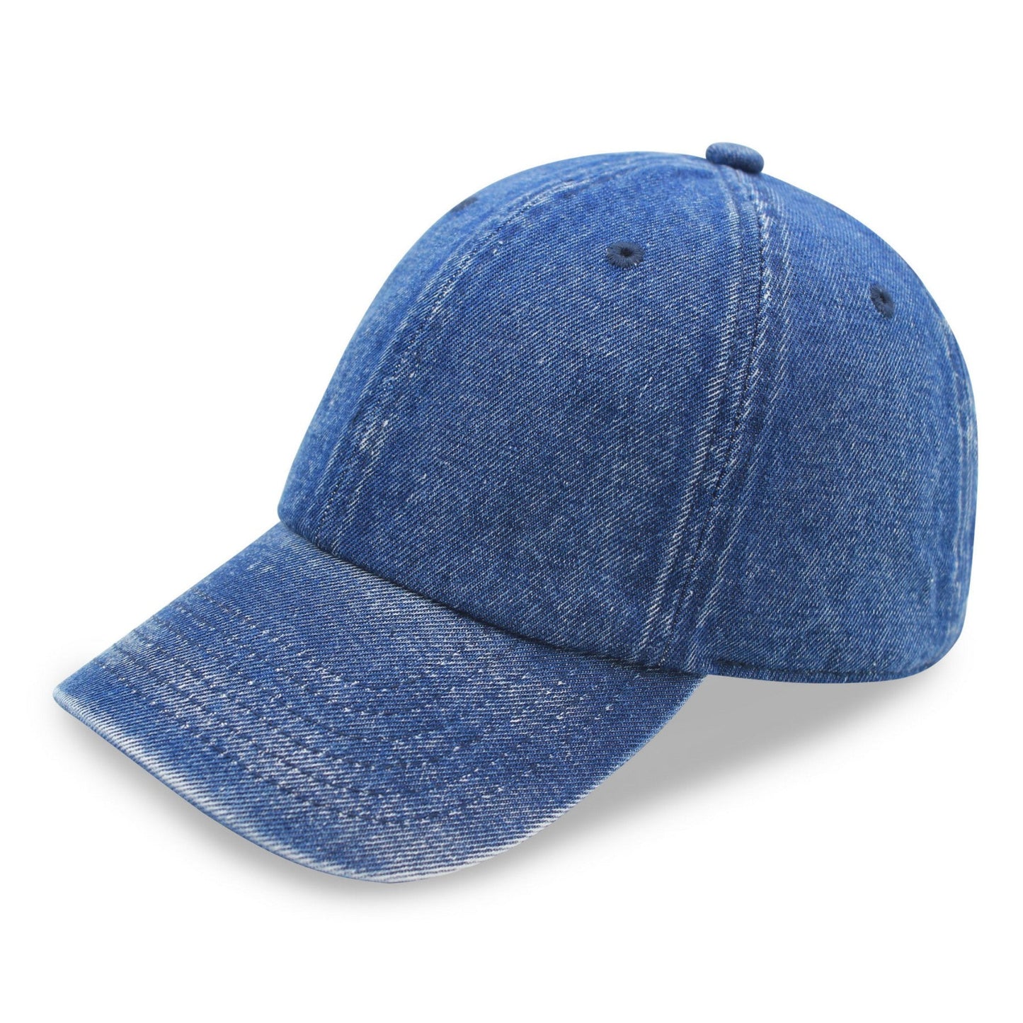 Blue denim cap on a white background