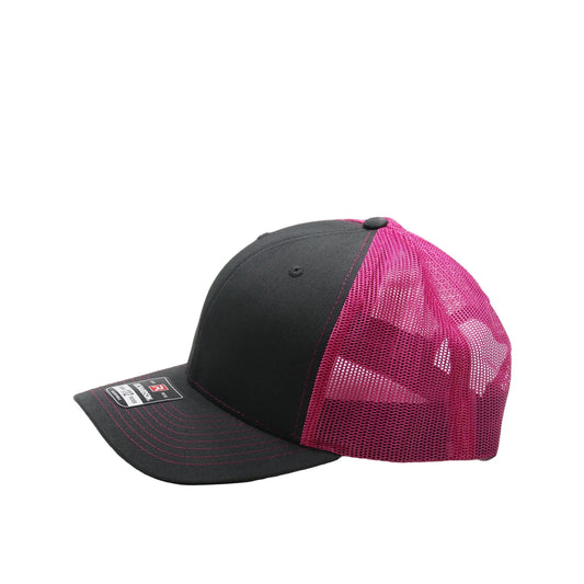 Black and pink mesh cap on a white background