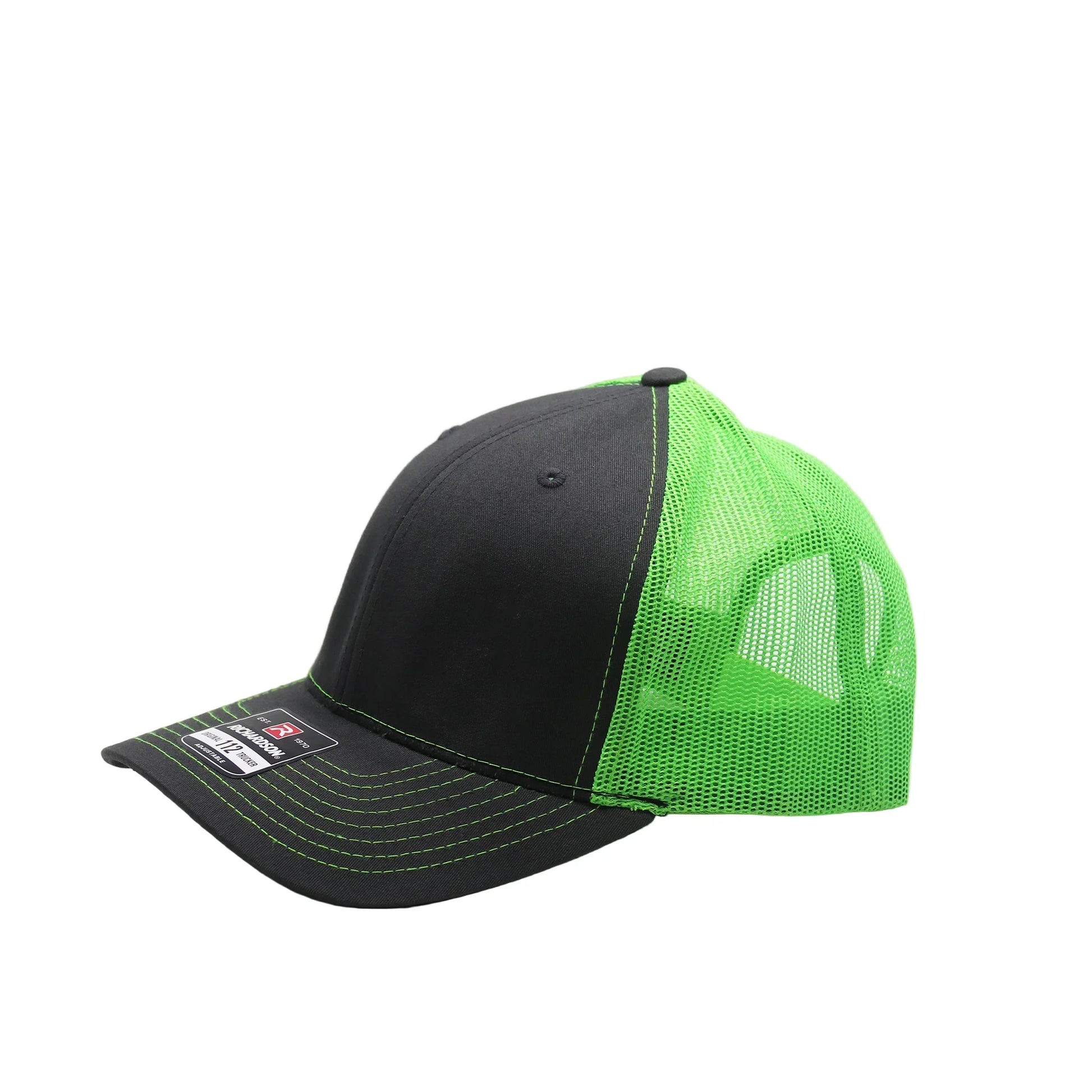 Black and green baseball cap on a white background