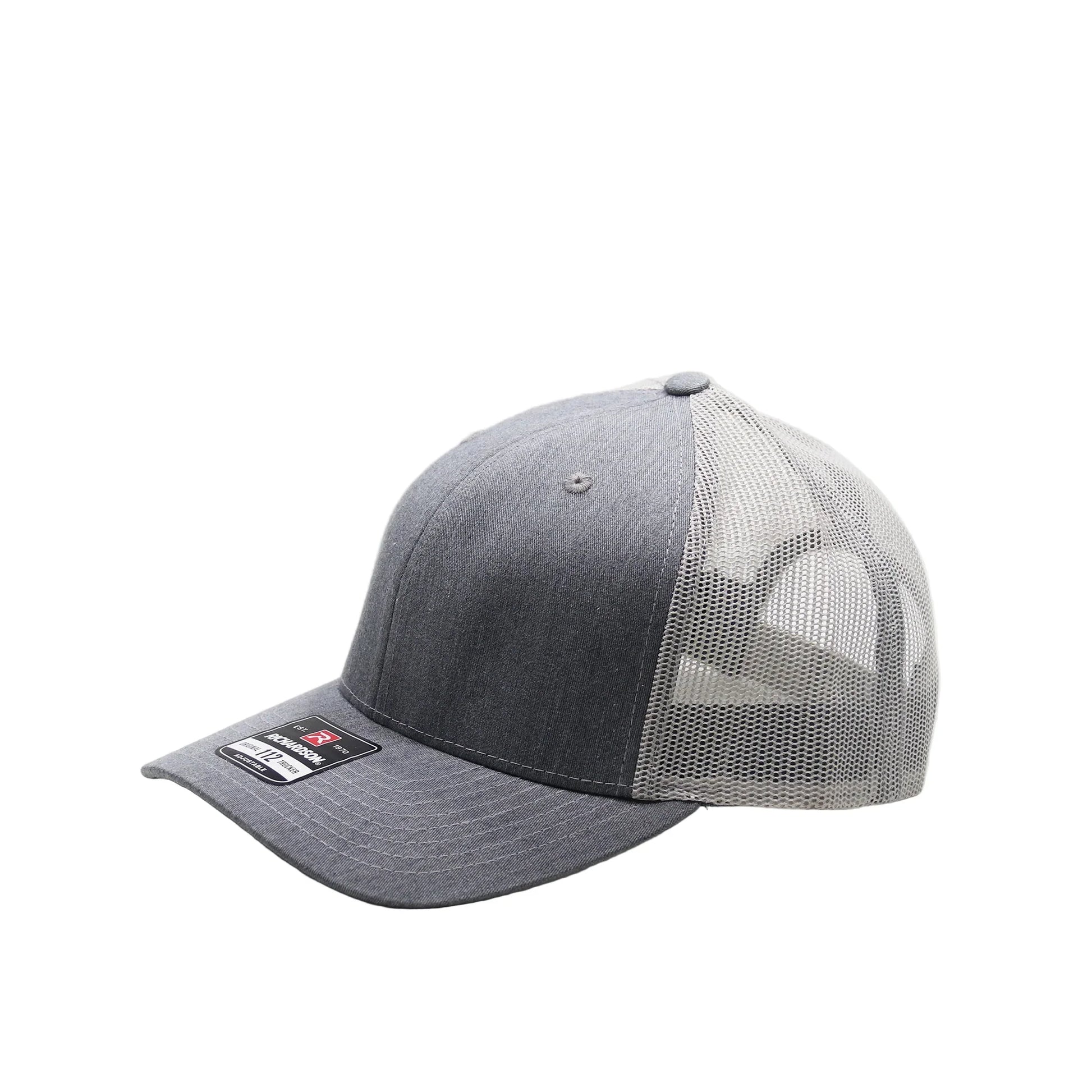 Gray baseball cap with mesh back on a white background