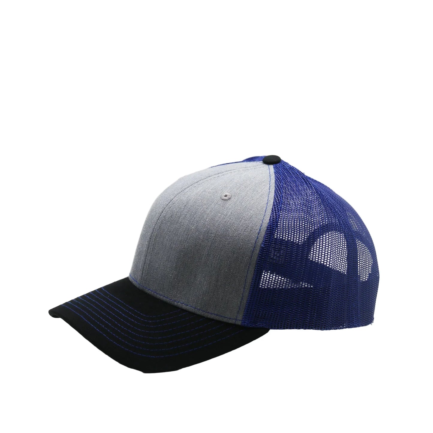 Blue and gray baseball cap on a white background