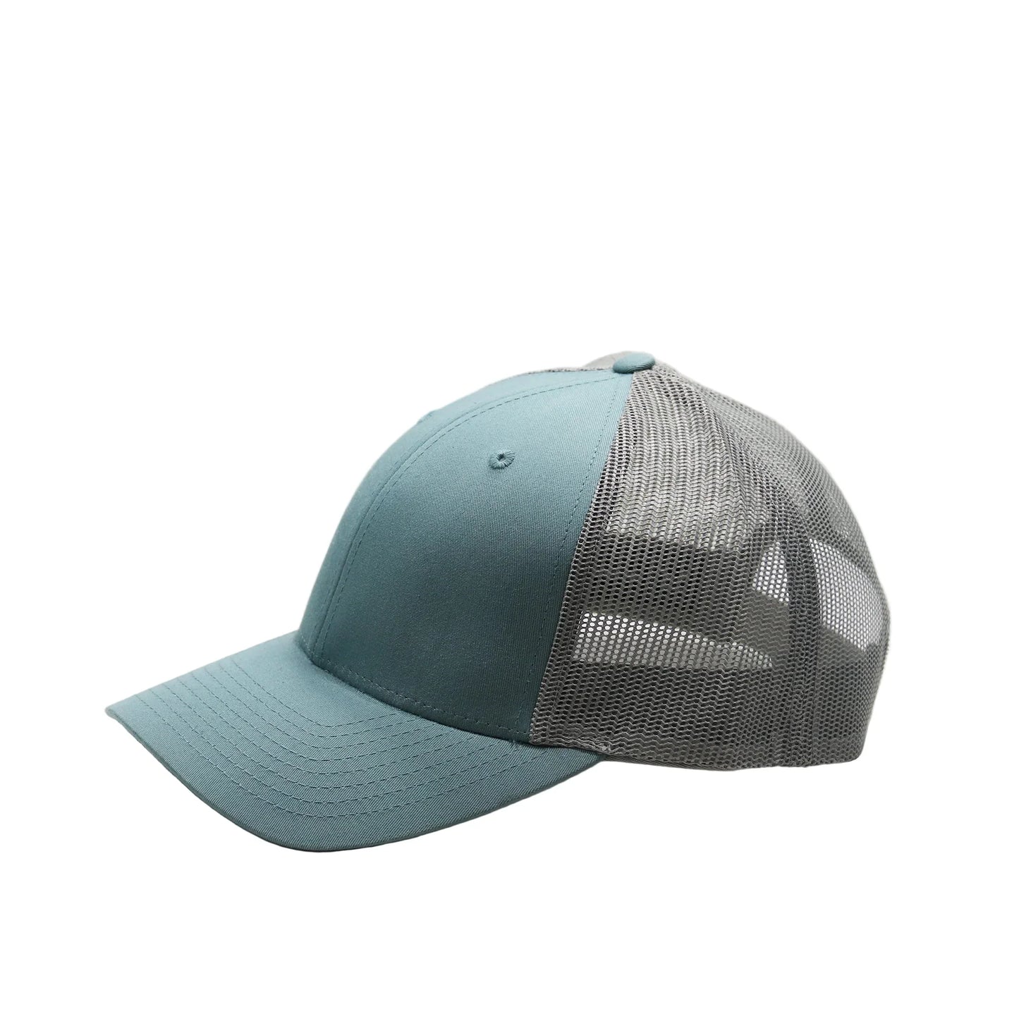 Blue baseball cap with mesh back on a white background