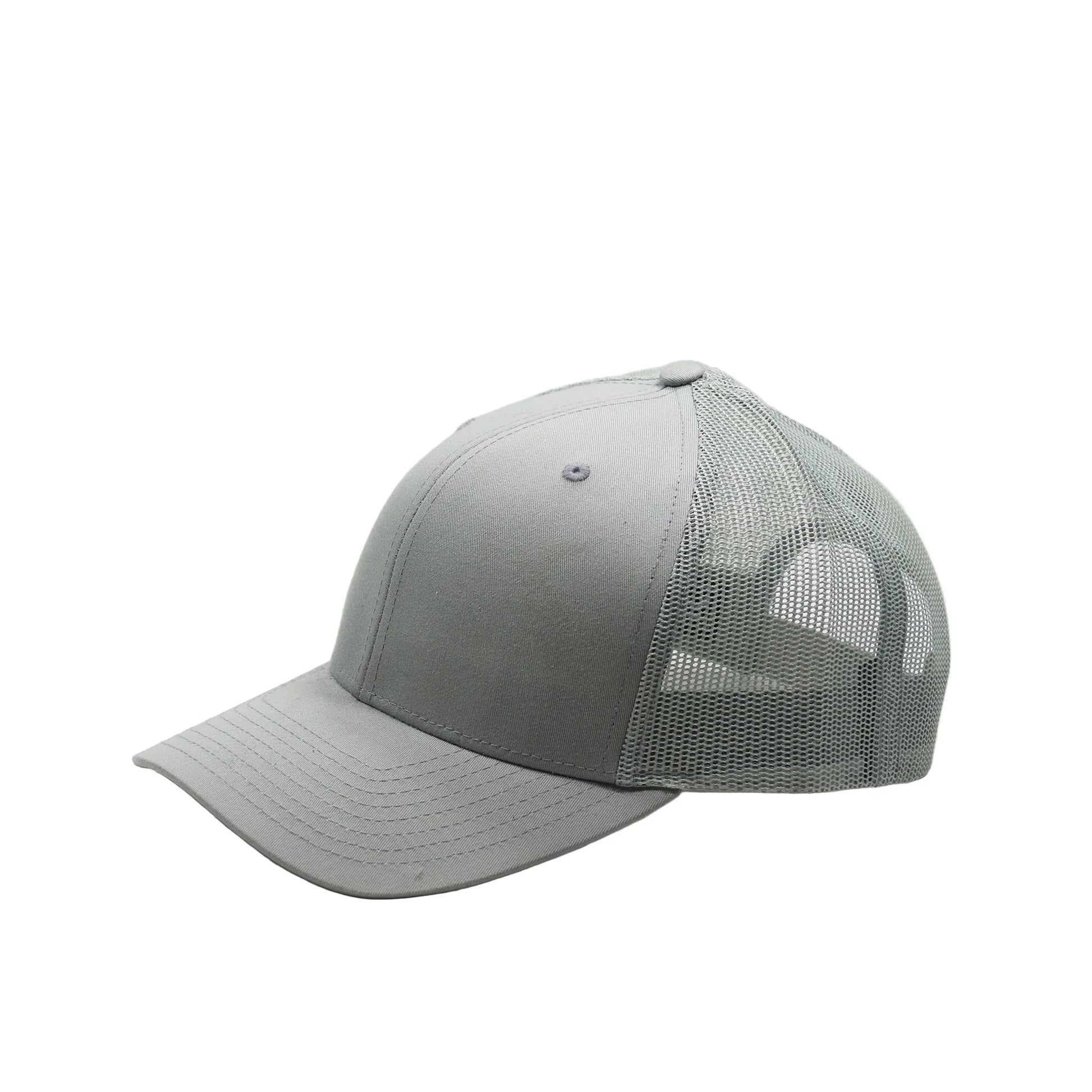 Gray baseball cap with mesh back on a white background
