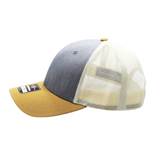 6-Panel 3-Tone Trucker Cap with Curved Brim