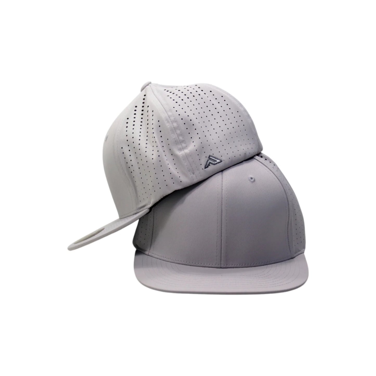Gray baseball cap with perforated design on a white background