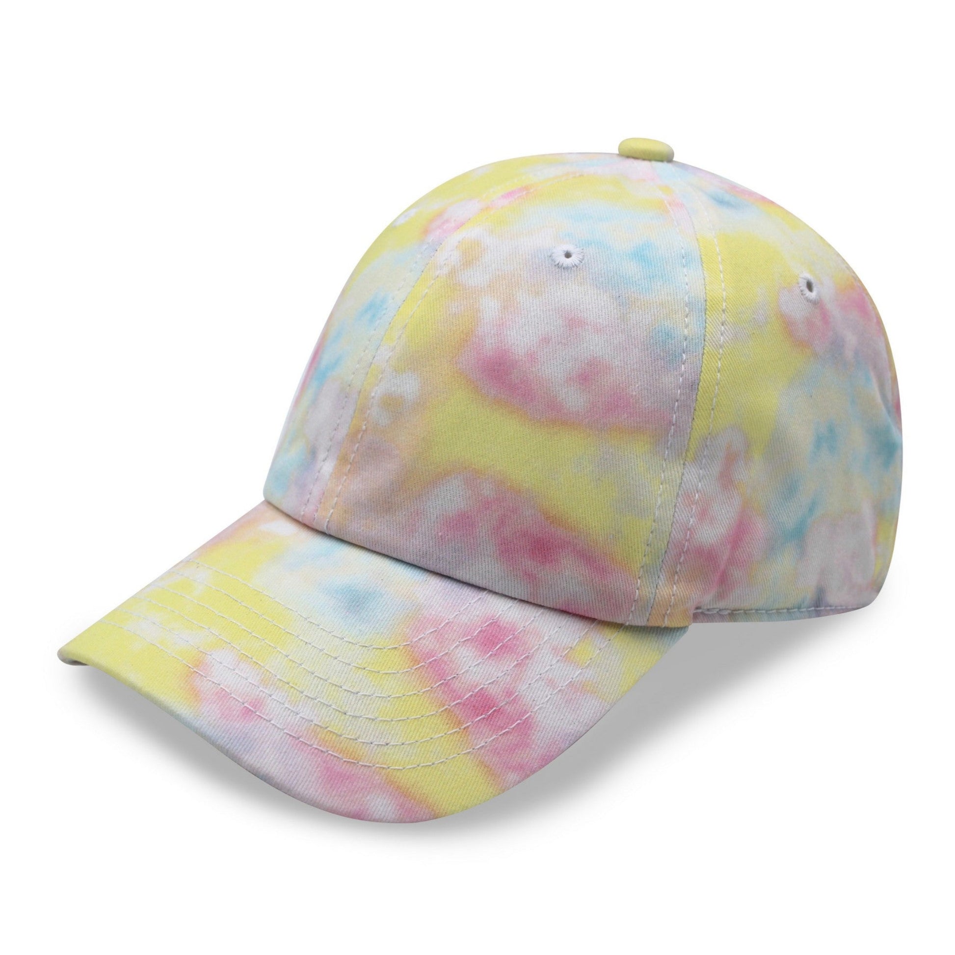 Pastel tie-dye baseball cap on a white background