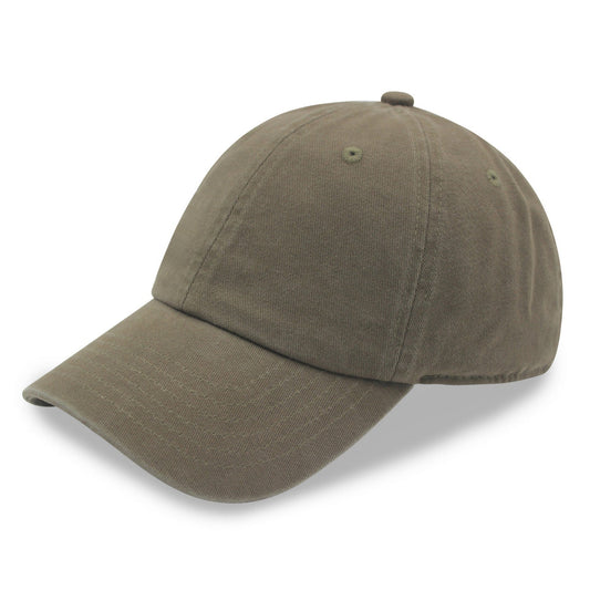 Plain Olive Green Dad Hat, Washed Cotton Baseball Cap