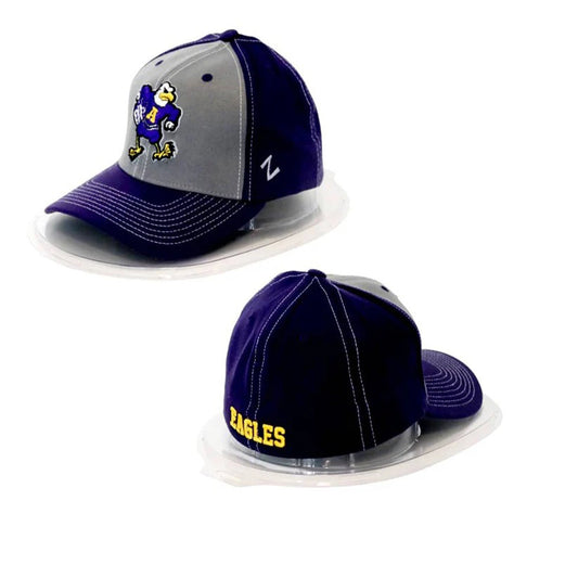 Two baseball caps with different designs on a white background