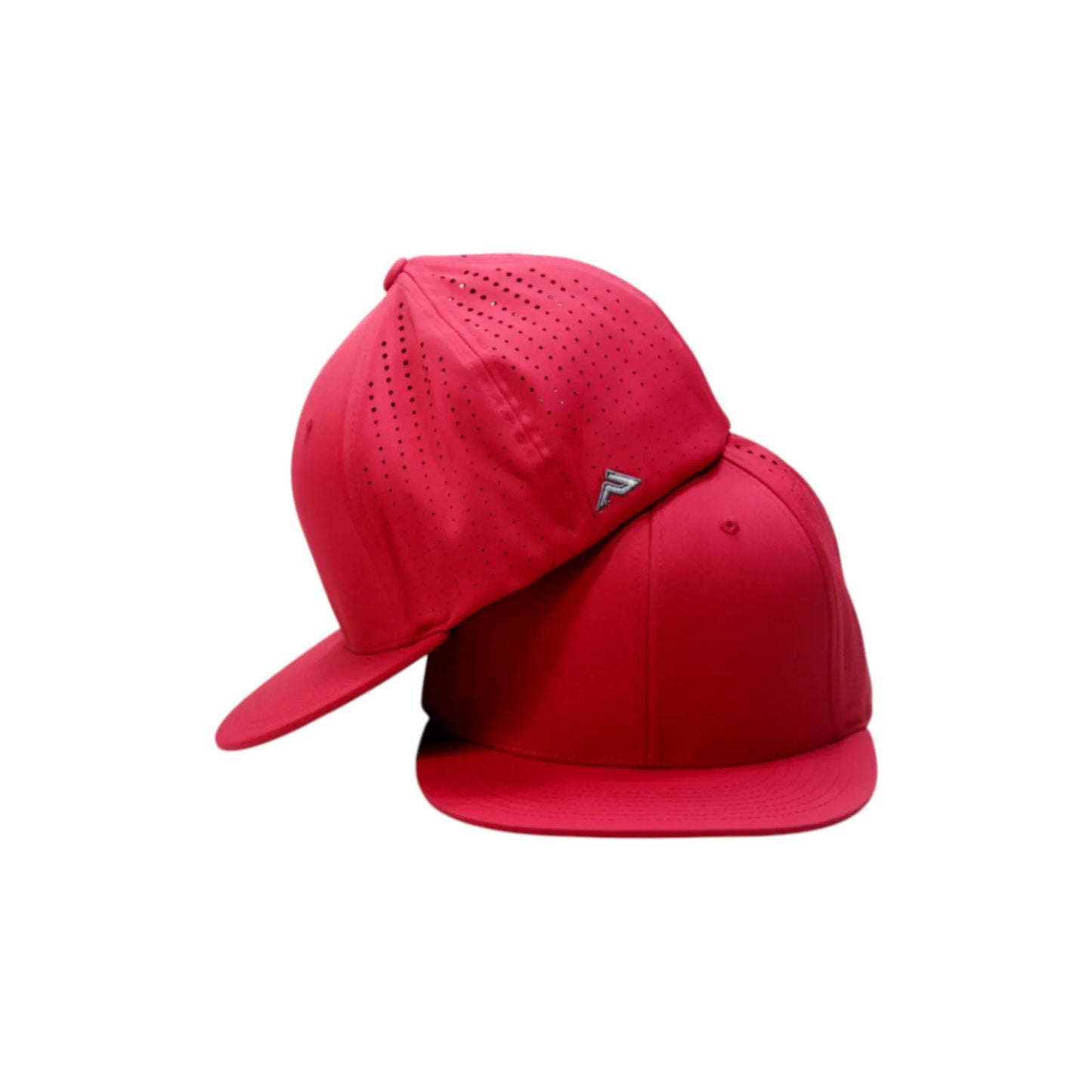 Red cap with a brand logo on a white background