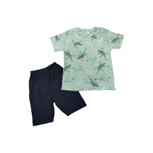 Children's outfit with a t-shirt and shorts on a white background