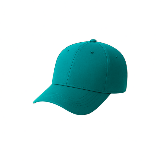 Teal baseball cap on a beige background