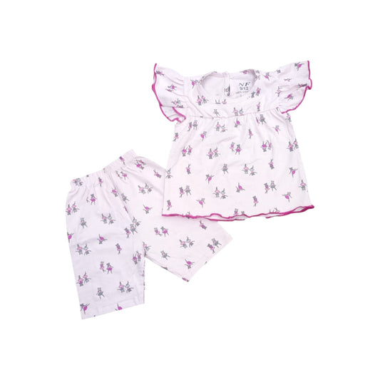Children's pajama set with floral pattern on a white background