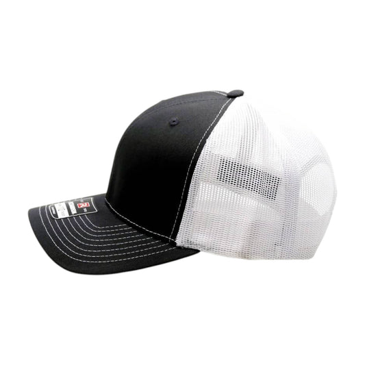 Black and white trucker cap on a white background