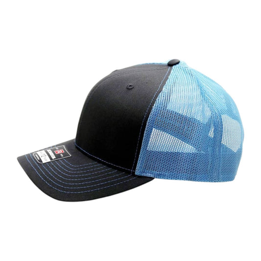 Black and blue mesh cap on a white background