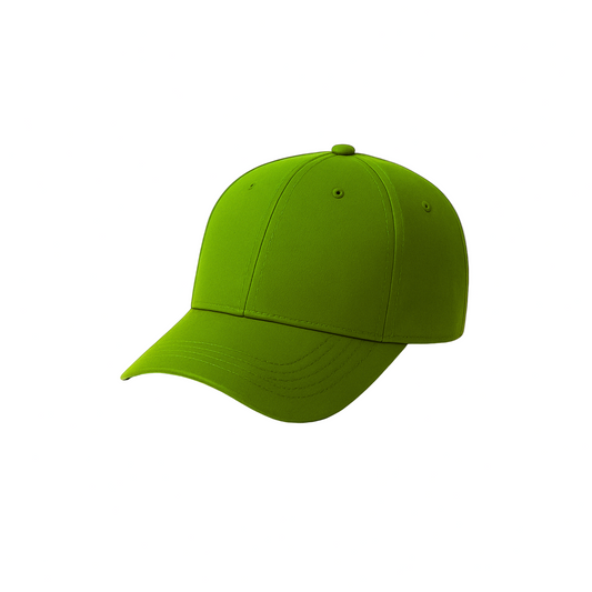 Green baseball cap on a light beige background
