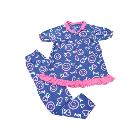 Babyhug Girls Full Sleeves Cotton Night Suit | Hearts Print White Pajama Set