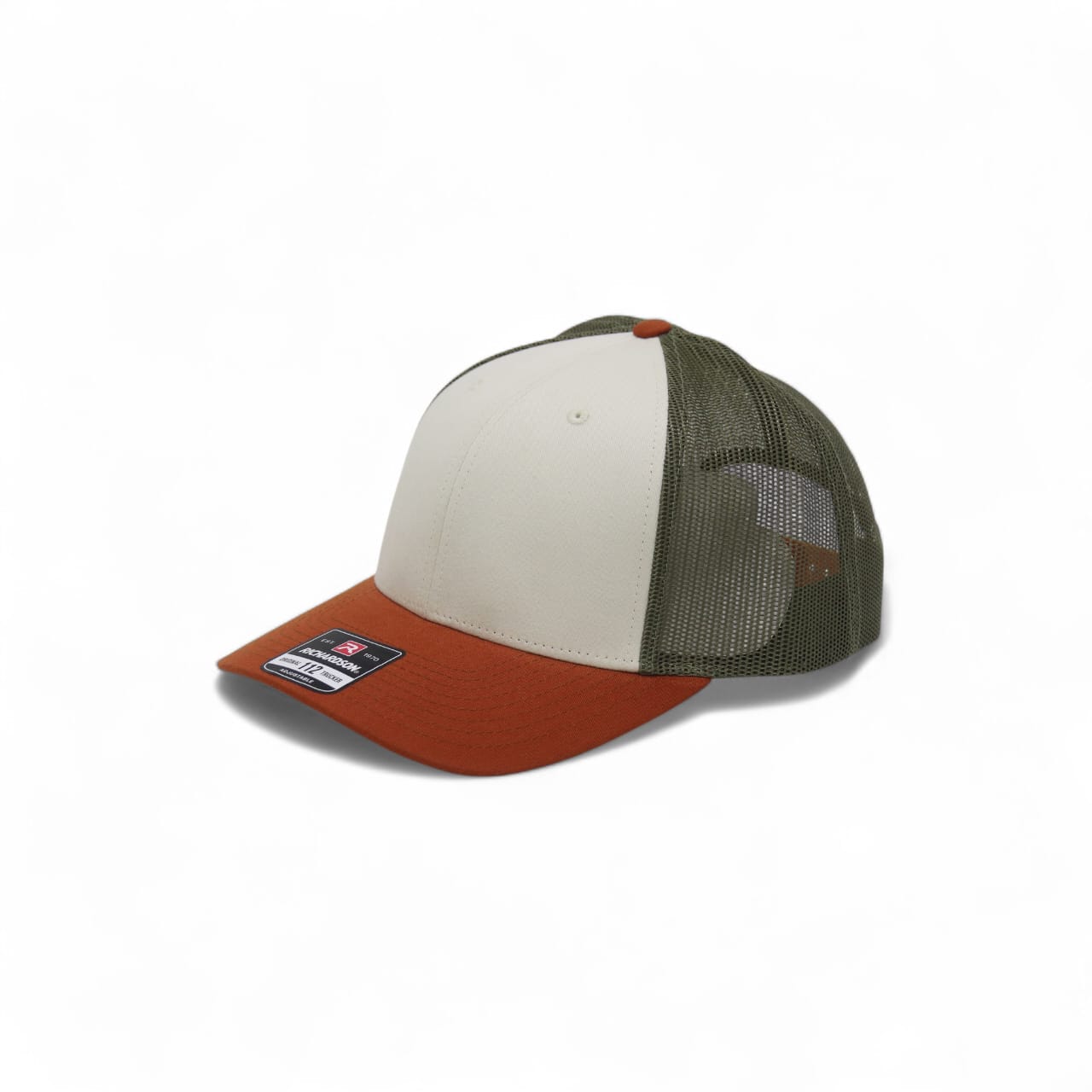 Three-tone baseball cap with mesh back on a white background