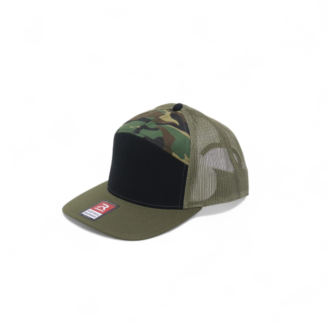 Camouflage baseball cap with mesh back on a white background