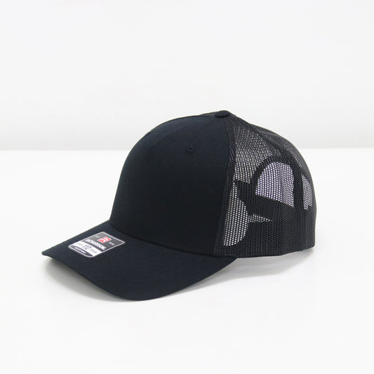 Black cap with mesh back on a white background