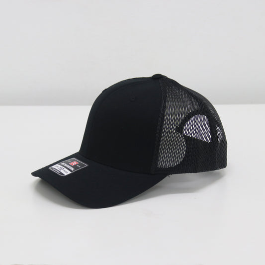 Black cap with mesh back on a white background