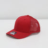 Red cap with mesh back on a white background
