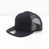 Black mesh cap with a brand logo on a white background
