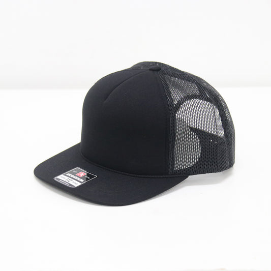 Black mesh cap with a brand logo on a white background