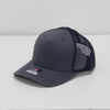 Navy blue baseball cap with mesh back on a white background