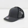 Gray and black cap with mesh back on a white background