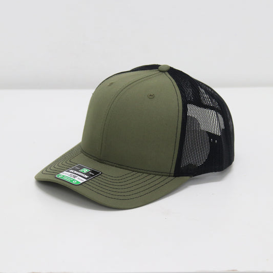 Green and black baseball cap on a white background