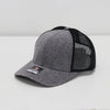 Gray and black cap with mesh back on a white background