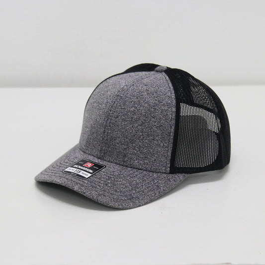 Gray and black cap with mesh back on a white background