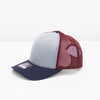 Multicolored cap with mesh back on a white background