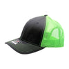 Black and green cap with mesh back on a white background