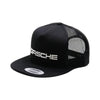 Black Porsche cap with mesh back on a white background