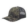 Camouflage baseball cap with black mesh back on a white background