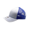Gray and blue trucker cap on a white background