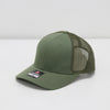 Green baseball cap with mesh back on a white background