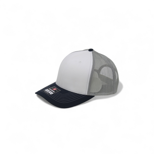 Richardson White Navy Gray Mesh Trucker Cap