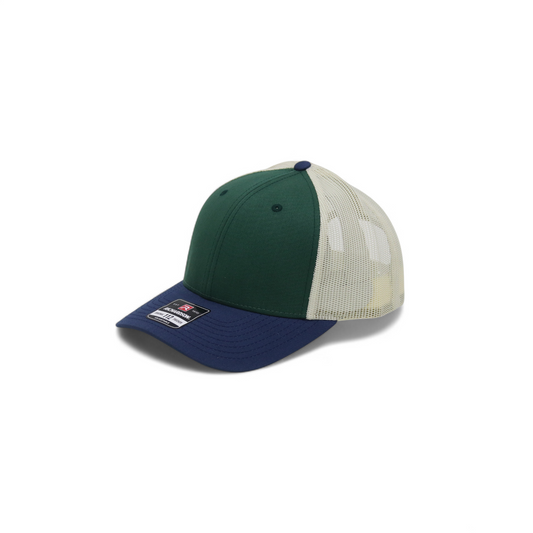 Forest Green Navy and Cream Mesh Trucker