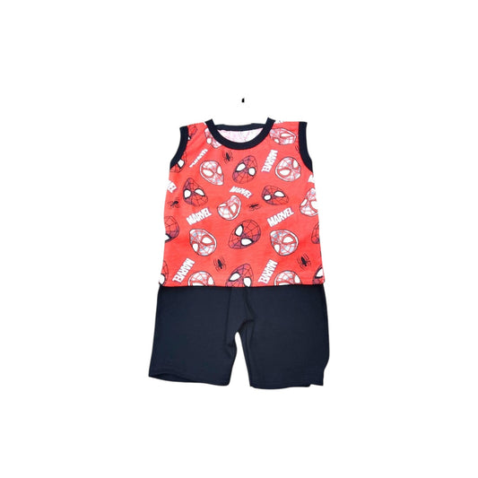 Children's swimsuit with red pattern on a white background